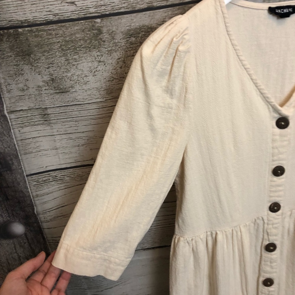 Rachel Oatmeal Cottage Core Button Up Midi Dress - Picture 8 of 16